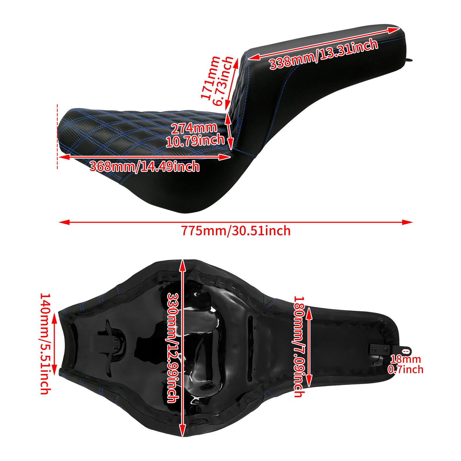 Driver Passenger Seat Blue Stitching For Harley Softail Street Bob Deluxe 18-24