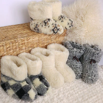 FDD Schaf Merino's Reine Wolle Stiefel Hausschuhe Lammfell Damen Frauen Kuschelfuß