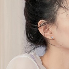 Sterling Silver Heart CZ Stud Helix Tragus Piercing Earrings A4171-Light Blue