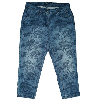Walbusch Stretch Jeans 3/4 Trousers Bermuda Capri 19 D38 W29 Blue Design Flower