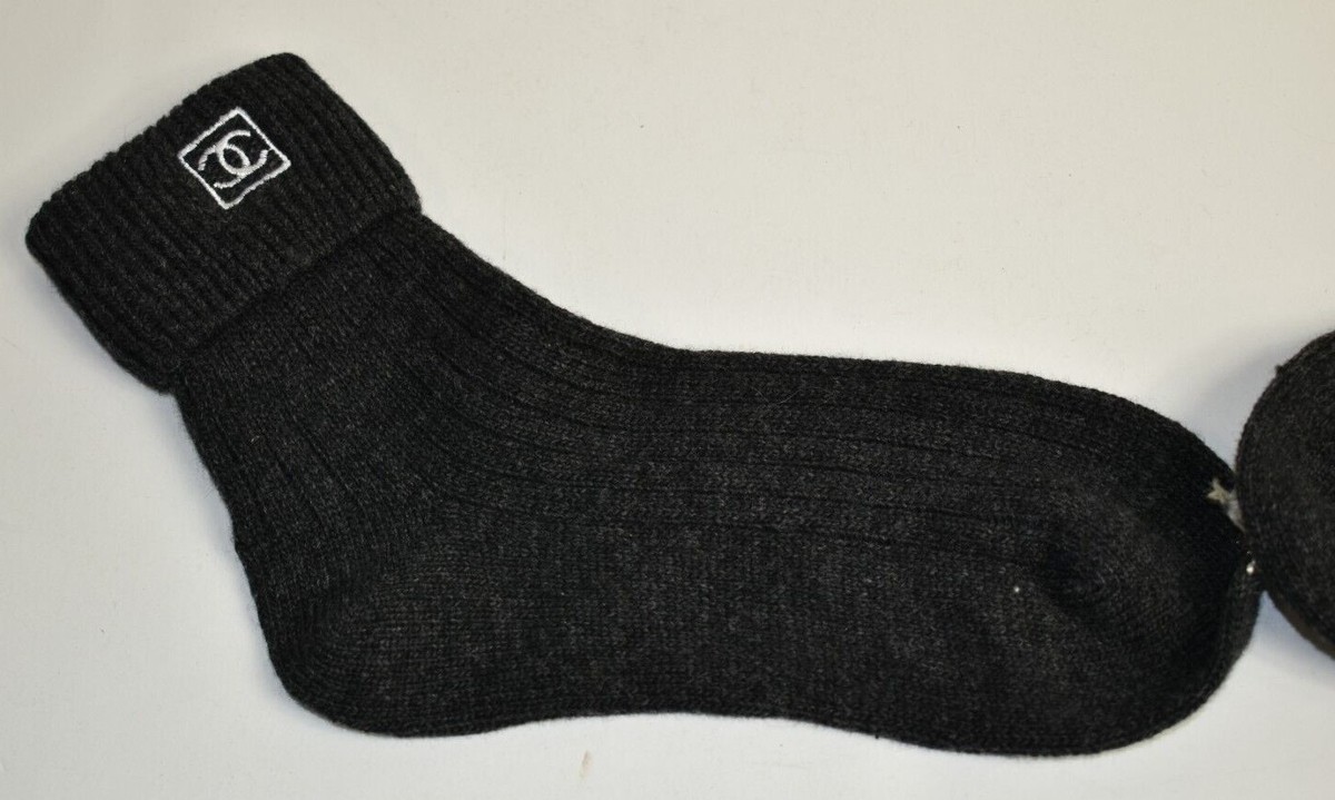 NEW w TAGS Chanel Knit Ribbed WOOL CASHMERE Socks Embroidered CC