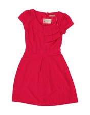 VINTAGE Womens Ruffle Front A-Line Dress UK 8 Small Pink Polyester CJ53