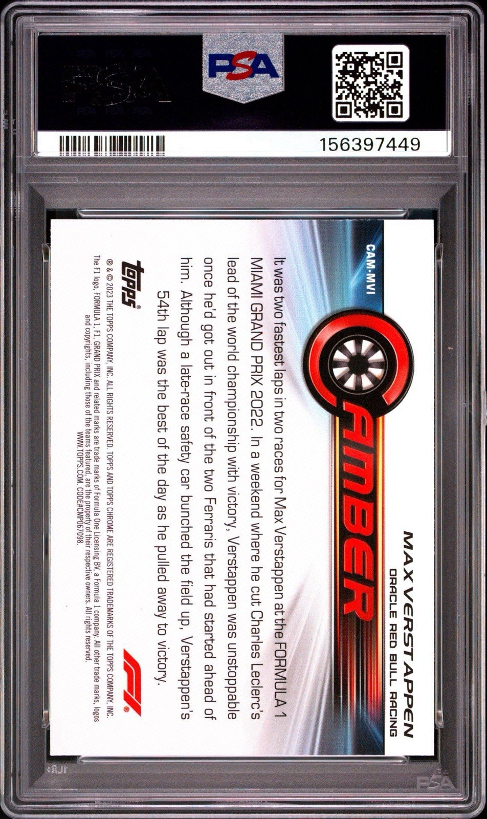 2023 TOPPS CHROME FORMULA 1 CAMBER MAX VERSTAPPEN CAMMVI PSA 10 view 2