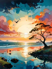 Romantic Landscape Sunset Beach Embrace Canvas Wall Art Picture
