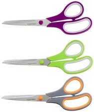 Amazon Basics Stainless Steel Scissors for Office, Crafts, 3-Pack, Multicolor