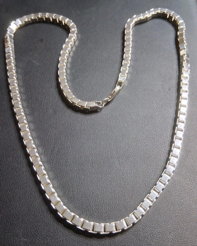 Collar de cadena de caja de plata esterlina grande pesado de 22" no es chatarra 66 gramos para hombre 925 Foto 2 de 4