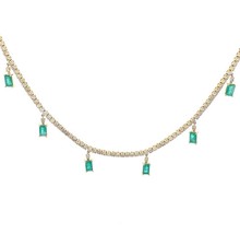 5CT Lab-Created Emerald Women's Wedding Chain Necklace 14k Yellow Gold Plated