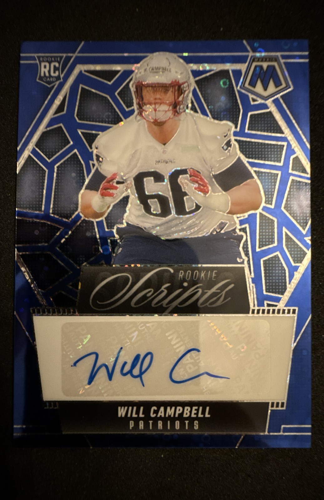 2025 Panini Mosaic - Rookie Scripts Will Campbell #RS-WCL No Huddle Blue Prizm