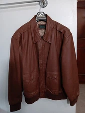 Scandia Woods Brown Leather Jacket Bomber Full-Zip Map Lined Mens  Size L