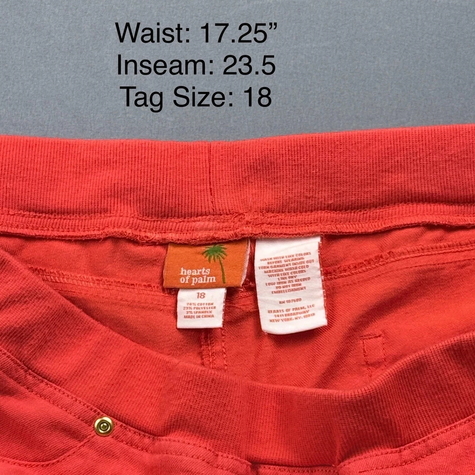 Pantalones capri Hearts of Palm rojos talla grande 18 dobladillo con tachuelas elásticos informales Foto 3 de 3