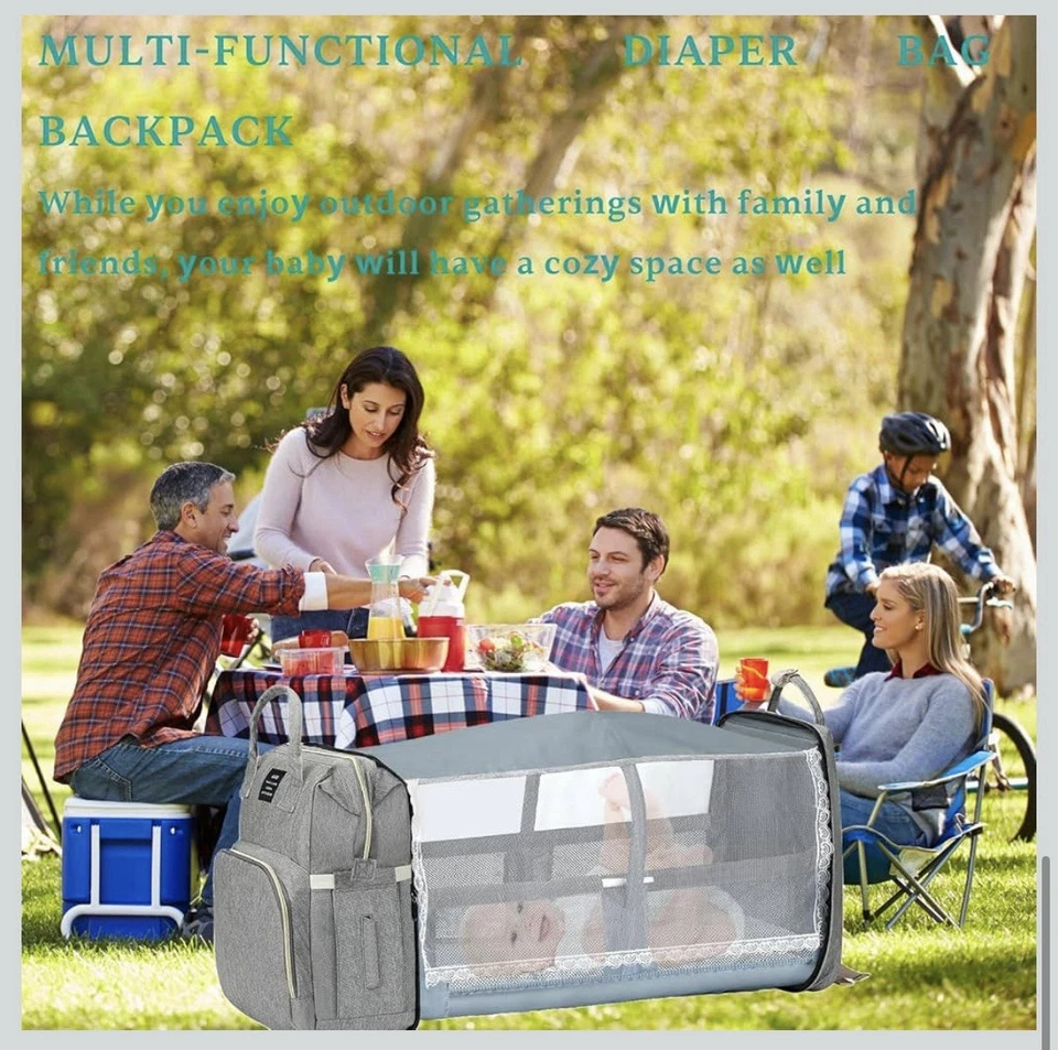 Bolsas de pañales mochila para bebé niño: bolsa de bebé grande para niños niñas mamá gris Foto 3 de 4