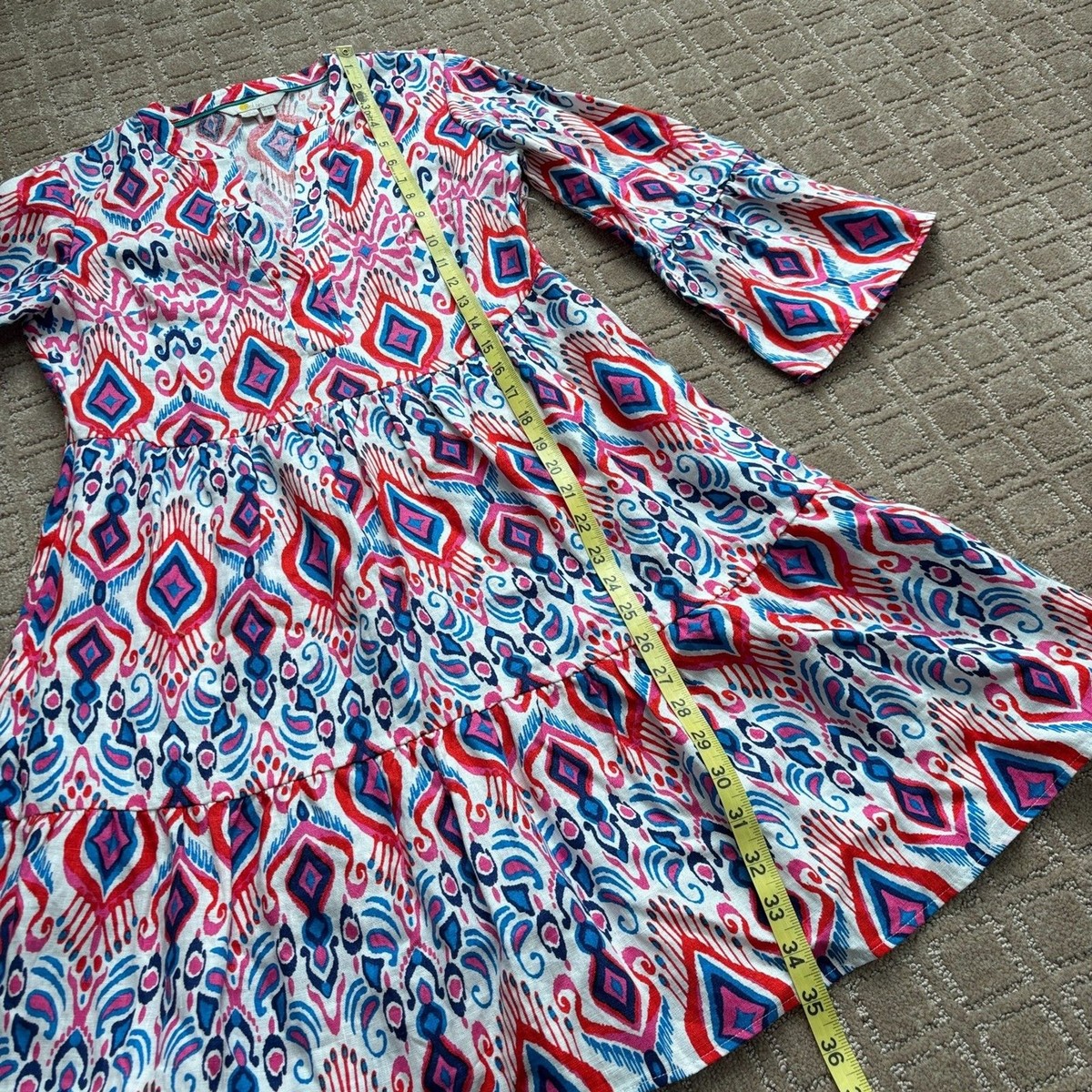 Boden Relaxed Tiered Linen Dress Women's 2P Red Blue Colorful Beachy  Vacation | eBay