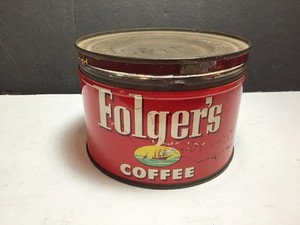 1960’s Vintage 1 LB Folgers Coffee Tim Can With Lid Clean.