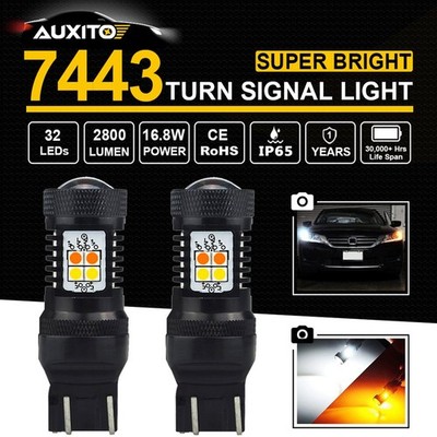 2x AUXITO 80W 7443 7444NA White Amber Switchback LED Turn Signal Light Bulb 16K