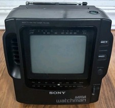 Sony Mega Watchman FD-525 4.5" B W CRT TV AM FM Radio Portable Tested AC Adapter