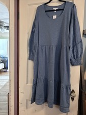 CANYON RETREAT Blue Easy Midi Boot Dress Size 1X Tiered Boho Coastal Cottagecore
