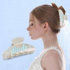 Bride Hair Claw Clip Acrylic Hair Clips, Essential Hen Bachelorette Blue Bow