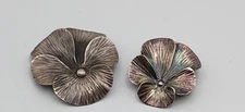 Vtg Stuart Nye Pansy Flower Brooches Sterling Silver Pins Signed Lot Of 2