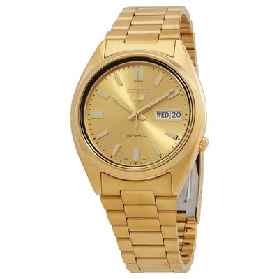 Seiko 5 Automatic Gold Tone Stainless Steel Gold Dial SNXS80K1 30M Men's Watch