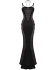 Eva Lady Womens Long Dark Devore Gothic Velvet Lace Mermaid Dress Black & Red