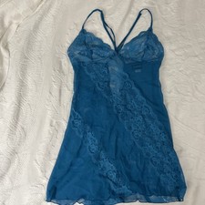 Fredericks Of Hollywood Mesh Lace Chemise Slip Blue Women s Large Dainty