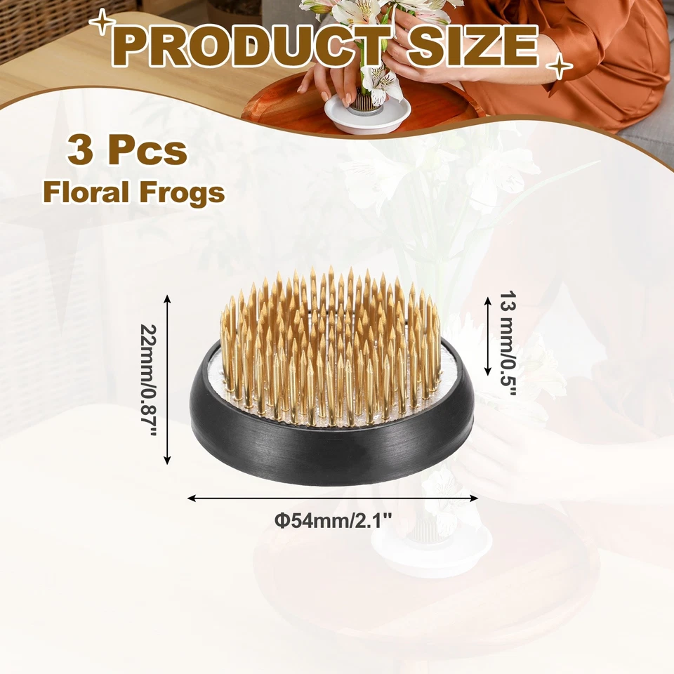 3Pcs 2.1" Round Brass Floral Frogs Arranger Holder Pin, Brass Color/Black - Изображение 2 из 4