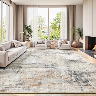 Gold Abstract 9x12 Area Rug - Non-Slip, Washable for Living Room & Bedroom