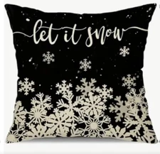LET IT SNOW Snowflake Christmas Throw Pillow Cover Winter Holiday Home Decor