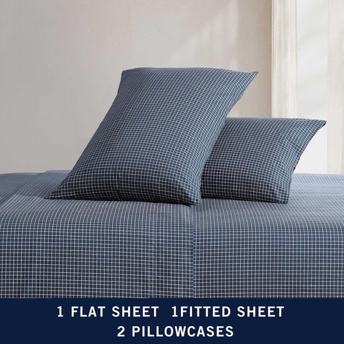 Full Sheets Set with Nautical Plaid Design - 200 Thread Count Cotton Percale - Picture 5 of 9