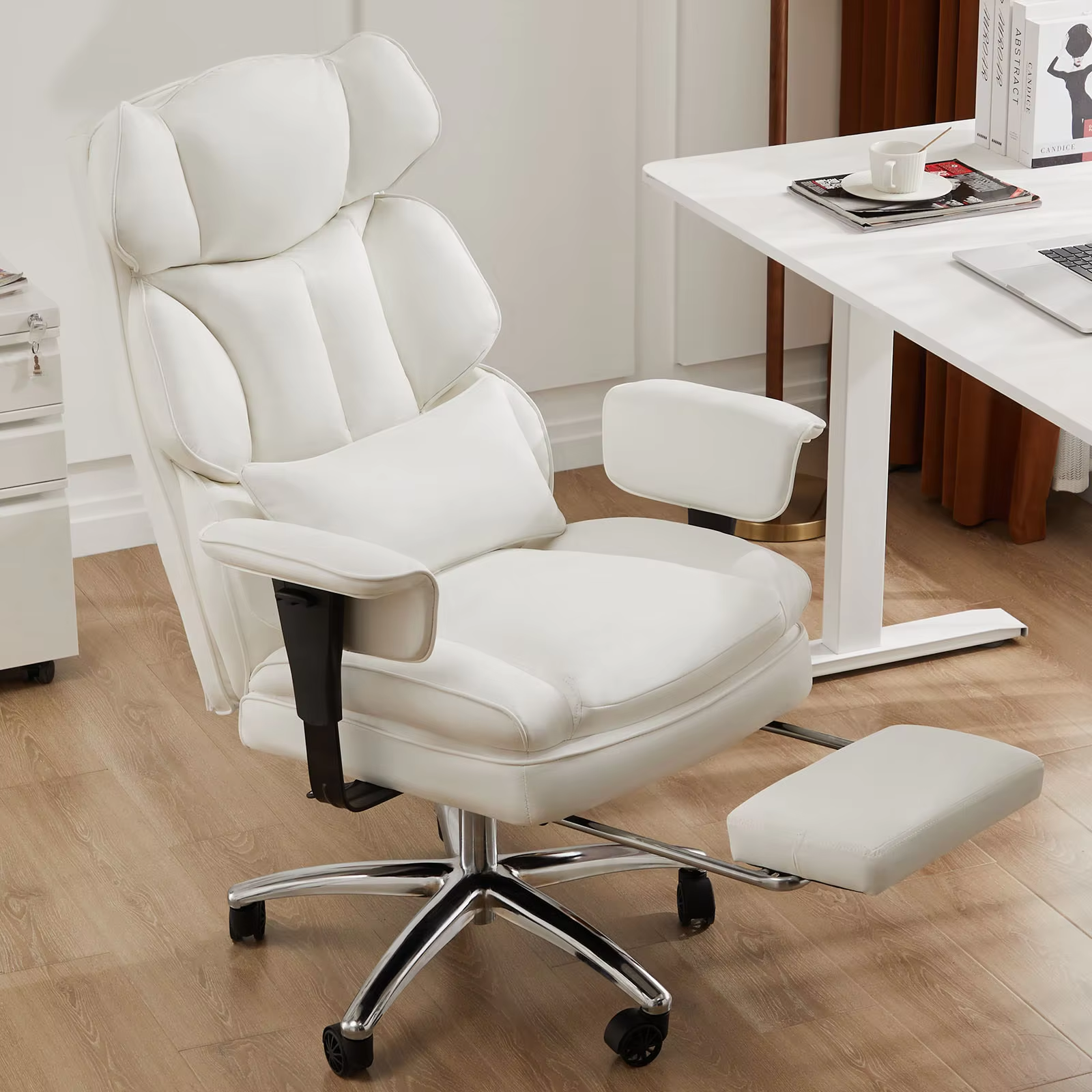 Ergonomic High Back PU Leather Office Chair with Footrest for Big & Tall Users