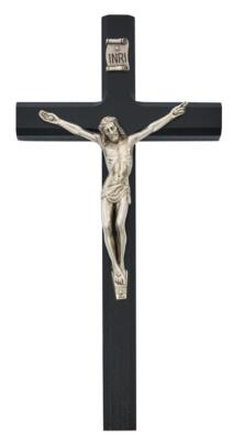 Black Crucifix with Silver Corpus Size 10in Comes Bagged