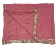 Heavy Pink Vintage Dupatta Georgette Embroidered Long Stole Wrap scarf Hijab