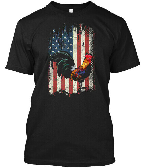 Rooster T American Flag Usa Patrio T-Shirt Made in the USA Size S to 5XL