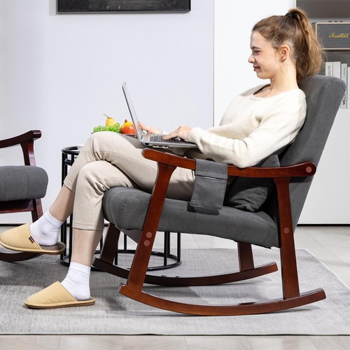 Upholstered Rocking Chair Single Sofa Accent Rocker Armchair w. Massage Support - Picture 9 of 11