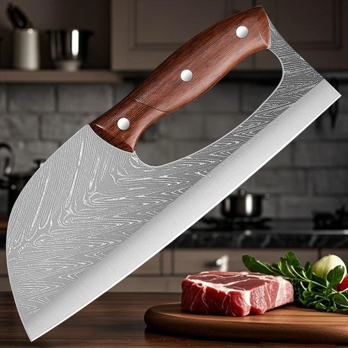 1PCS Ultra-Sharp Butcher Boning Knife Meat Cleaver Chef Knife with Wooden Handle