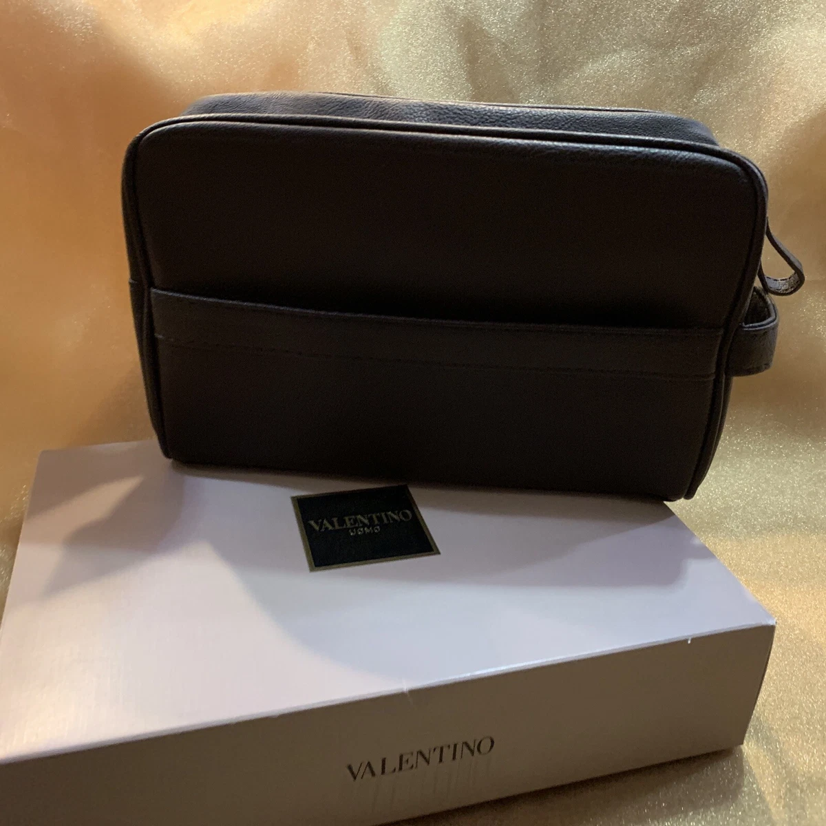 VALENTINO UOMO PARFUMS Male TRAVEL brown Faux Leather toiletry Pouch BAG-  New