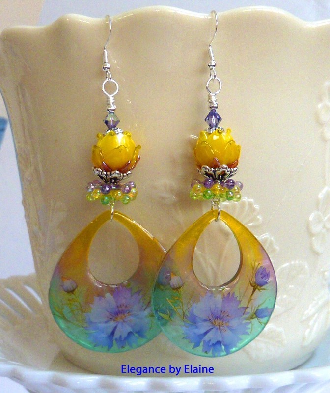 Yellow Rosebuds Floral Drops Handmade Earrings Flowers Floral Nature OOAK