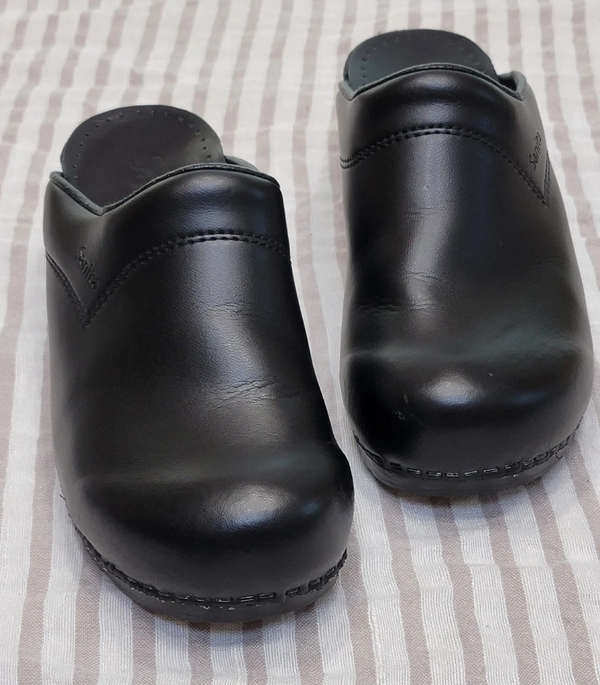 Sanita Original Clogs Black Leather Open Back Sonja Slip On Loafers Shoes Sz 40