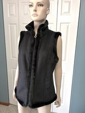 Womens Chaps Vest Black Faux Soft Suede Faux Lined Fur Full Zip Size Small