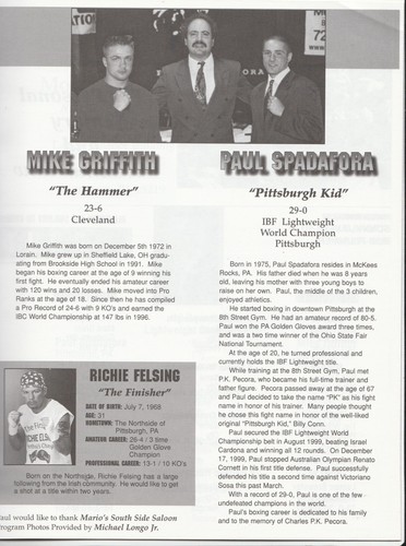PAUL SPADAFORA vs MIKE GRIFFIN OFFICIAL ONSITE BOXING PROGRAM MAY 6, 2000 - Picture 4 of 5