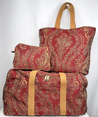 VINTAGE Laura Ashley Paisley Floral 3pc Travel Set Duffel Tote
