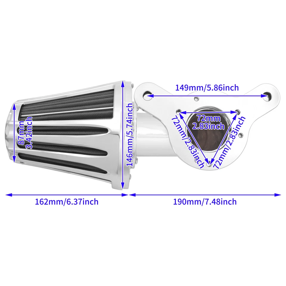 Chrome Cone Air Filter Gray Intake For Harley Touring Road Electra Glide 08-2016 - Image 4 of 4