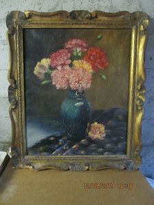Détails Sur Hst Tableau Peinture Bouquet De Fleurs Signé Nature Morte Aux Fleurs 54x46