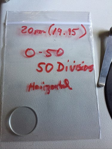 Microscope Glass Micrometer Reticle Round 20mm 0-50 50 Divs. For 23.3mm Eyepiece - Picture 10 of 10
