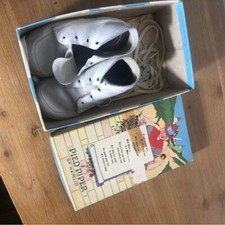 Vintage white leather lace up infant shoes in box. Unsure of size