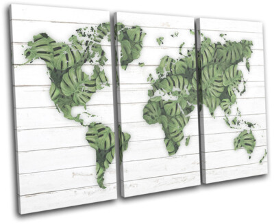 Monstera World Map Atlas Maps Flags TREBLE CANVAS WALL ART Picture Print
