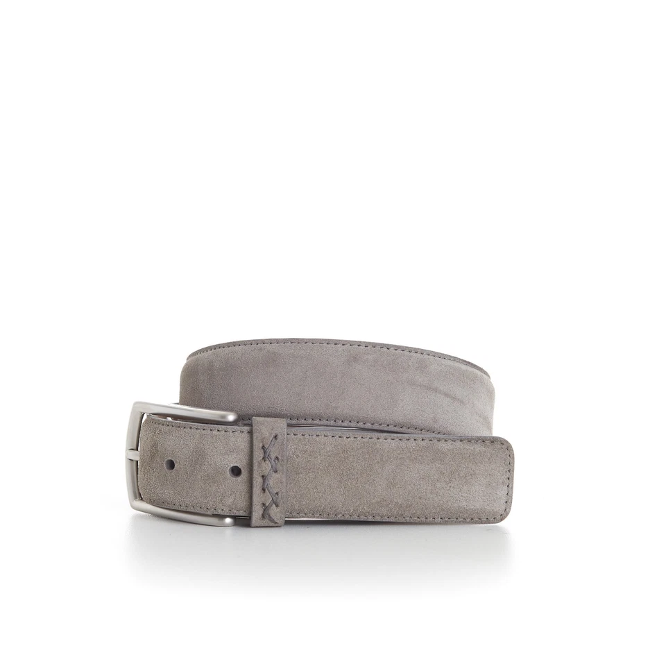 Cinturón de gamuza ZEGNA 650$ - Detalle de hebilla de triple puntada, gamuza gris melange Foto 2 de 4