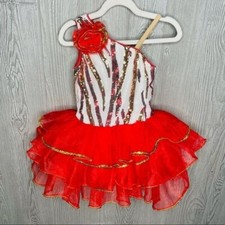 Revolution dance wear red sequin tutu leotard w/ fluffy tulle skirt small child