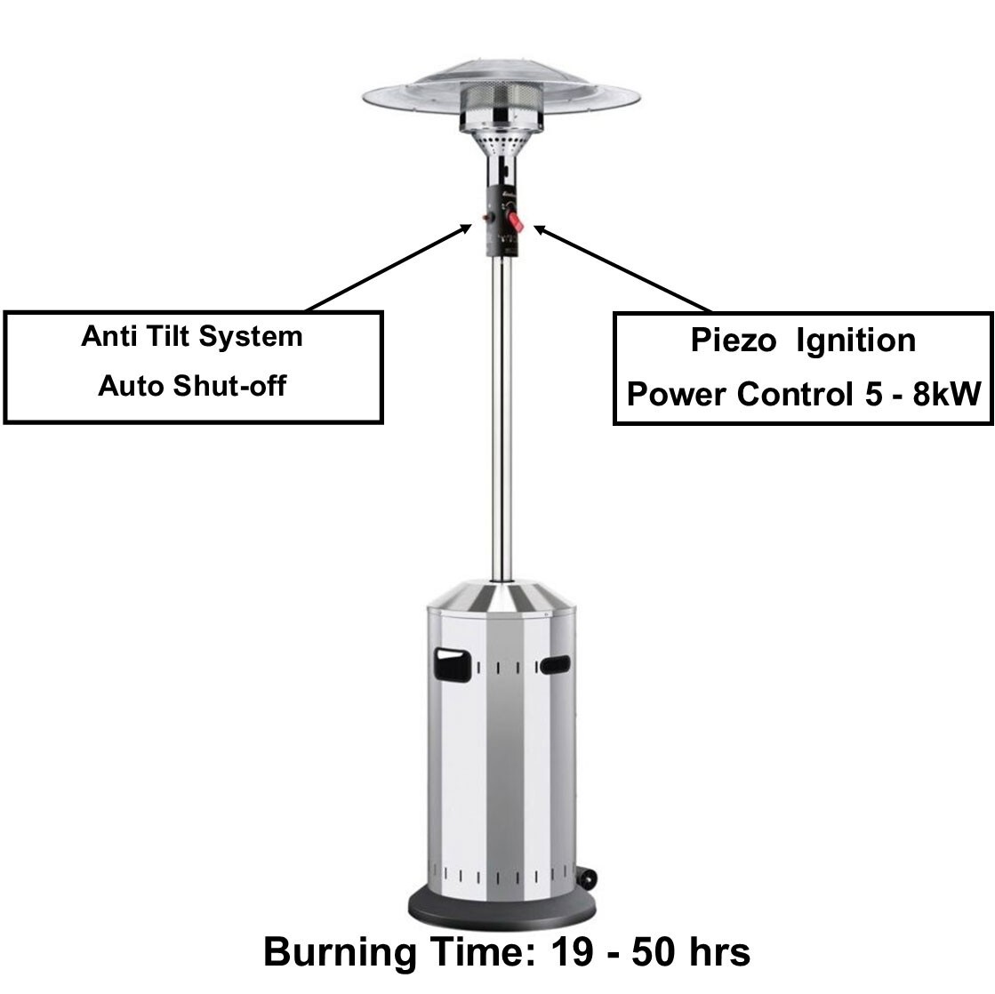 Eco Patio Heater Stainless Steel Garden Outdoor Freestanding Gas Patio