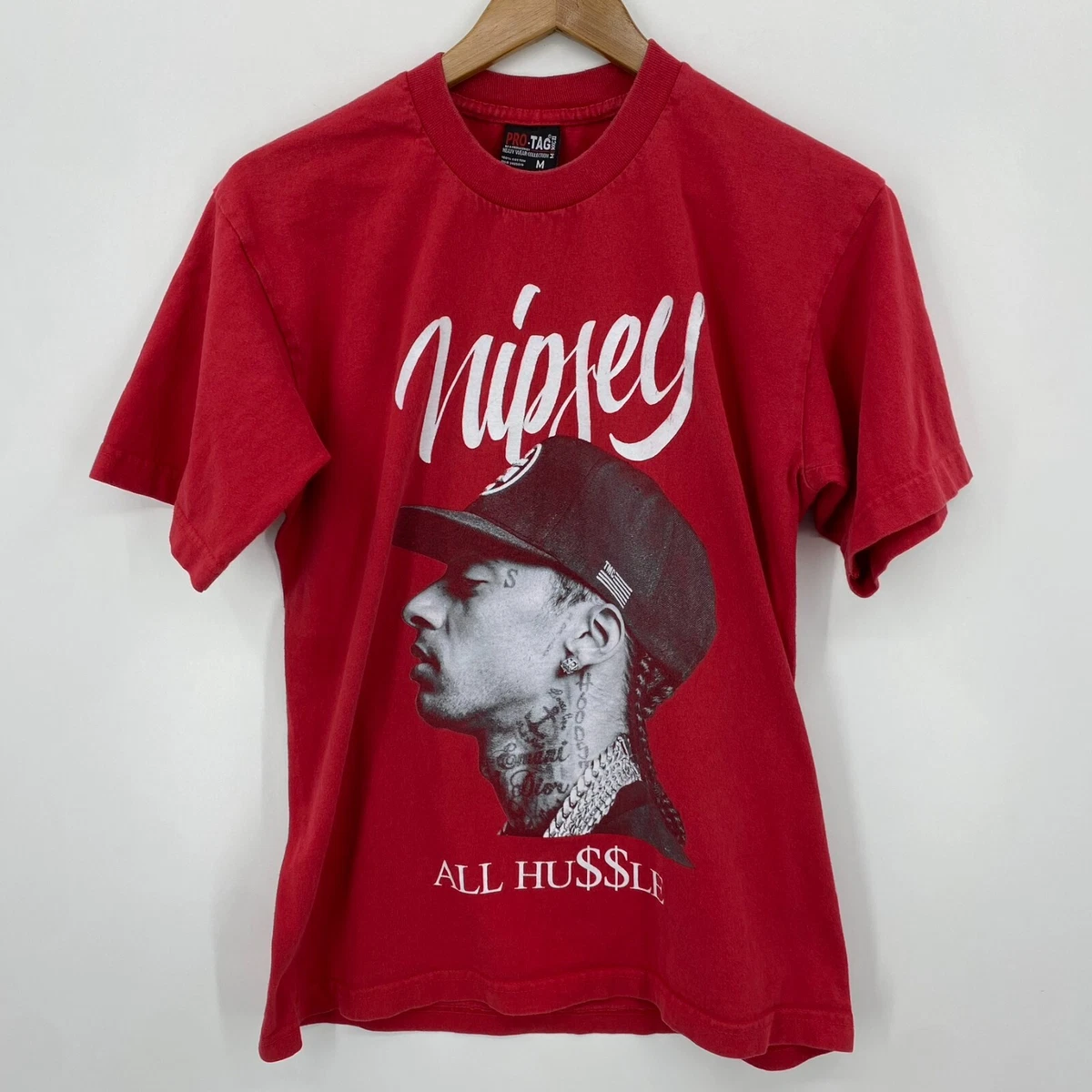 Pro Tag T Shirt Men s M Red Nipsey Hussle All Hu le Rap Tee Vtg Made in USA